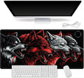 Small Heated Desk Pad 23.6" x 14.2" – Compact Electric Mouse Pad with 3 Heating Levels, Auto Shut-Off, Waterproof PU Surface, Plug-in Warmer for Office or Home Use, Four Wolves