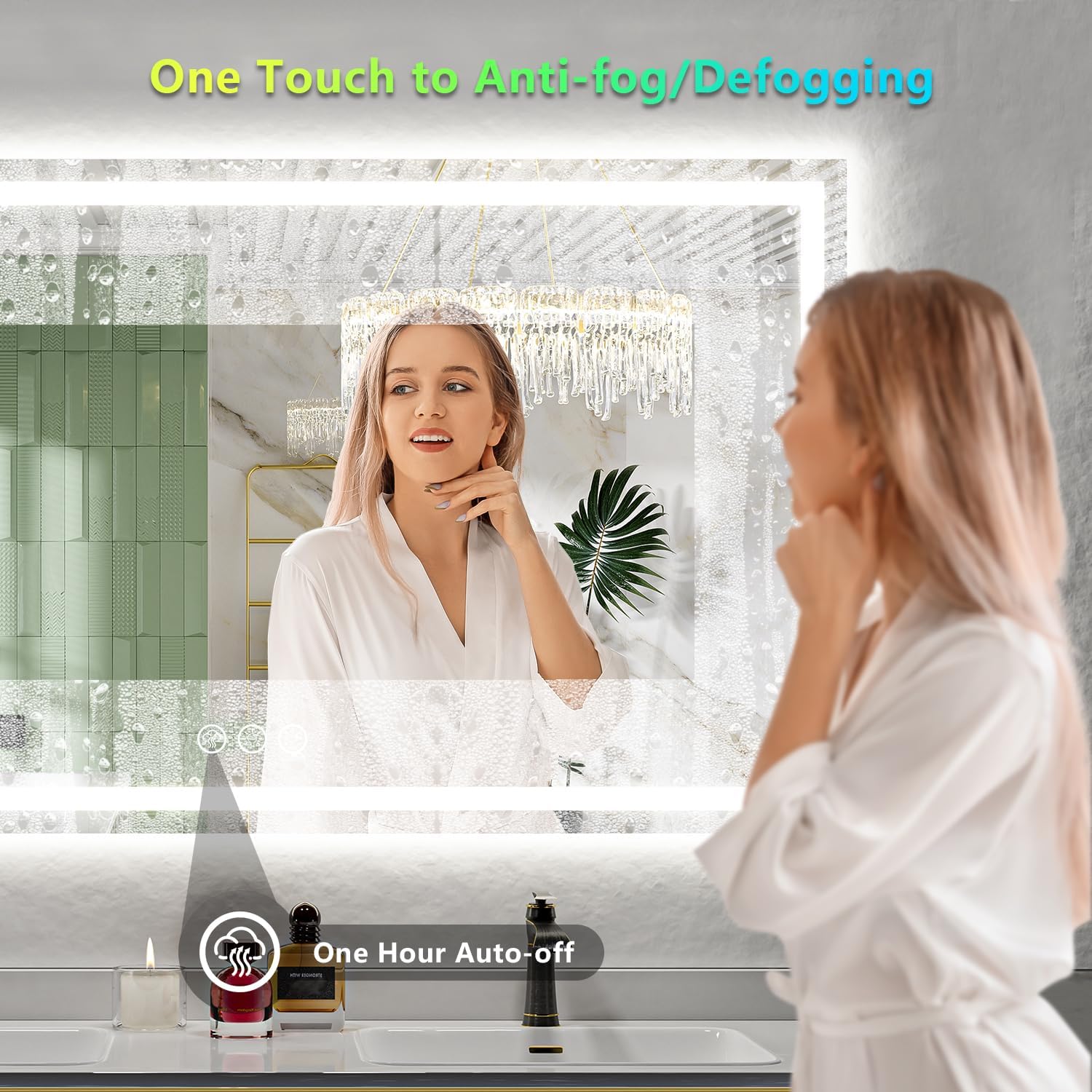 66x40 Inch RGB LED Bathroom Mirror Front Light and RGB Backlit Lighted Vanity Mirror for Bathroom Wall Mounted Dimmable Anti Fog Memory Shatter-Proof IP54 Waterproof Horizontal/Vertical