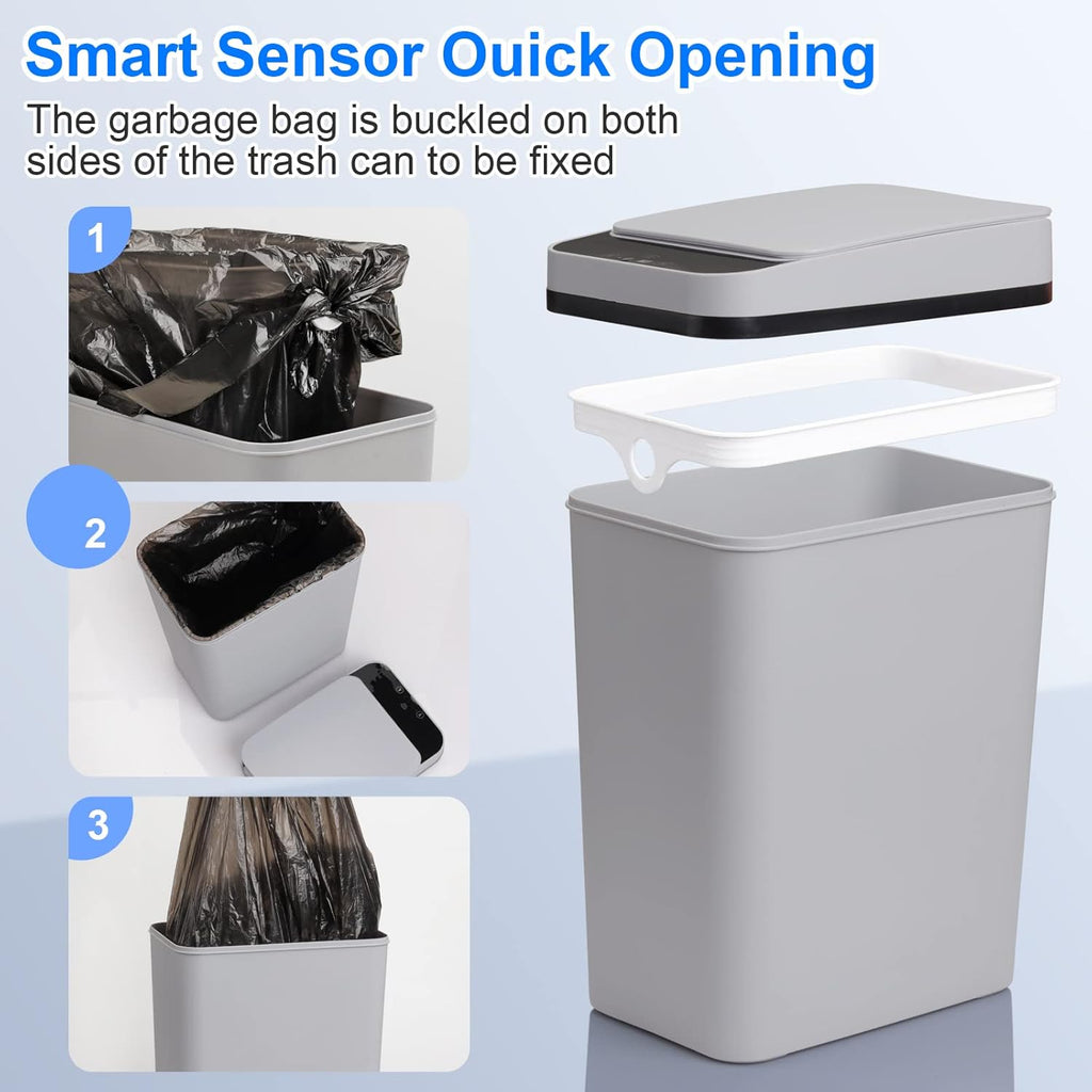 Smart Touchless Bathroom Trash Can 2.2 Gallon Automatic Motion Sensor Rubbish Can with Lid Electric Narrow Small Garbage Bin for Kitchen, Office, Toilet, Bedroom (Grey)