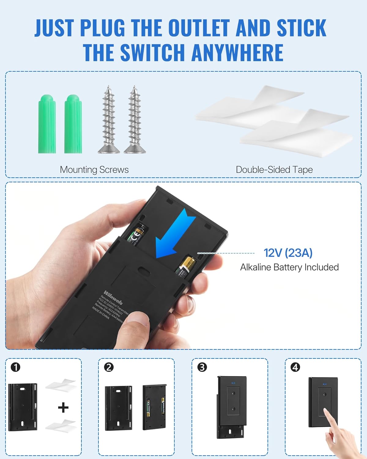 Black Remote Control Outlet Plug, WILAWELS Wireless Light Switch, On Off Remote Switch Outlet for Lights, Lamps, Home Appliance, 100ft RF Range, No Wiring, FCC Listed H05RC1106