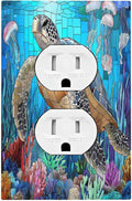 Outlet Covers Nautical Sea Turtle Coral Jellyfish 1 Gang Duplex Light Switch Cover Decorative Switch Plates Electrical Receptacle Faceplate Wall Plate For Kids Room Nursery Decor