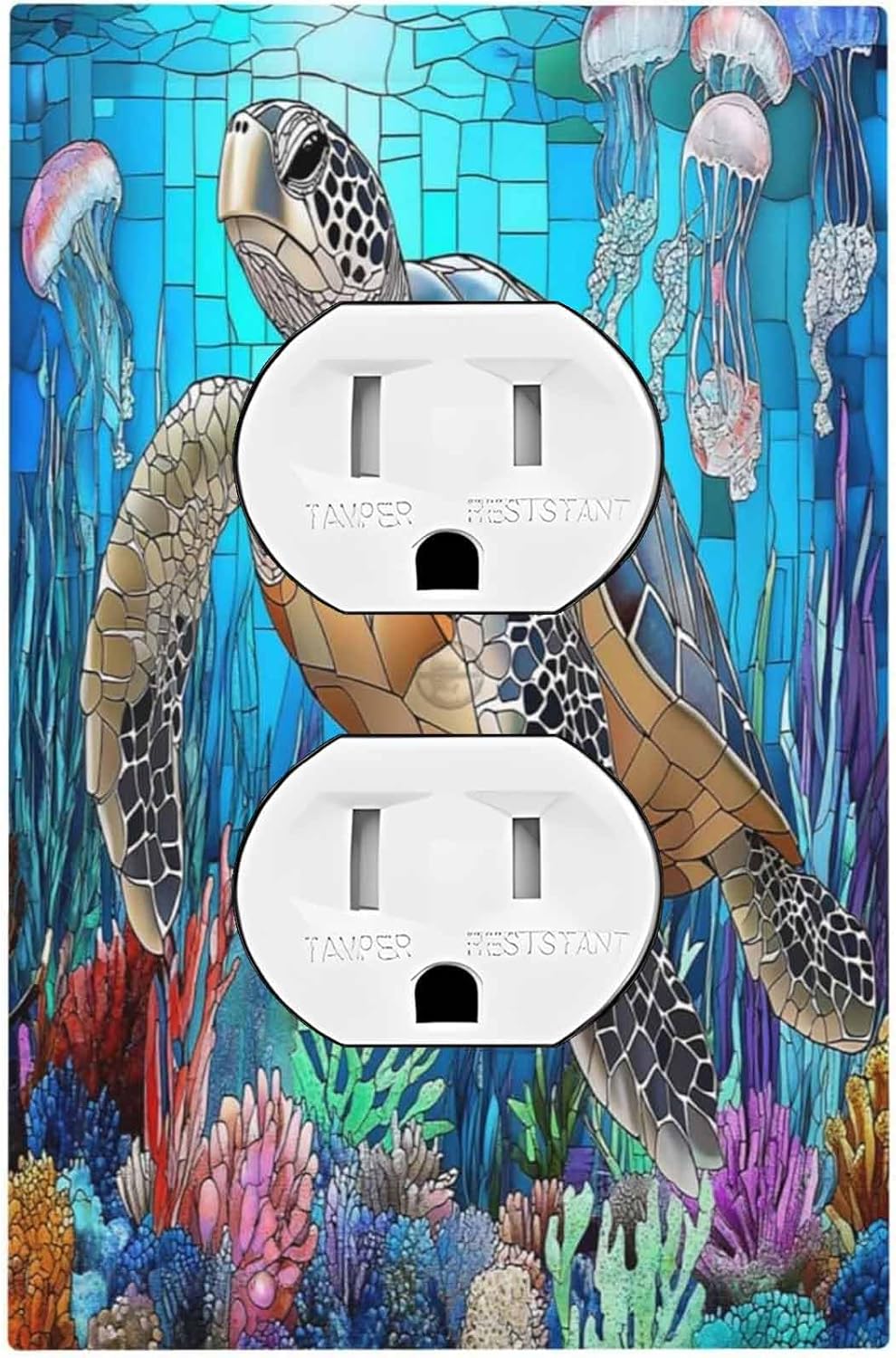 Outlet Covers Nautical Sea Turtle Coral Jellyfish 1 Gang Duplex Light Switch Cover Decorative Switch Plates Electrical Receptacle Faceplate Wall Plate For Kids Room Nursery Decor