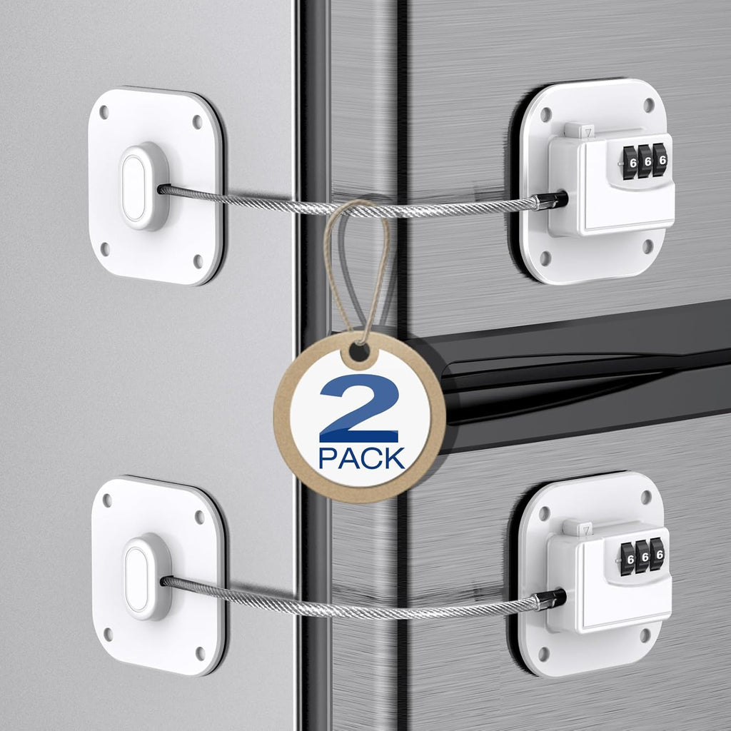Fridge Refrigerator Lock with Combination, Heavy Duty Lock for Cabinet, Drawers, Closet, Safety Easy Install No Keys Needed (White-2Pack)