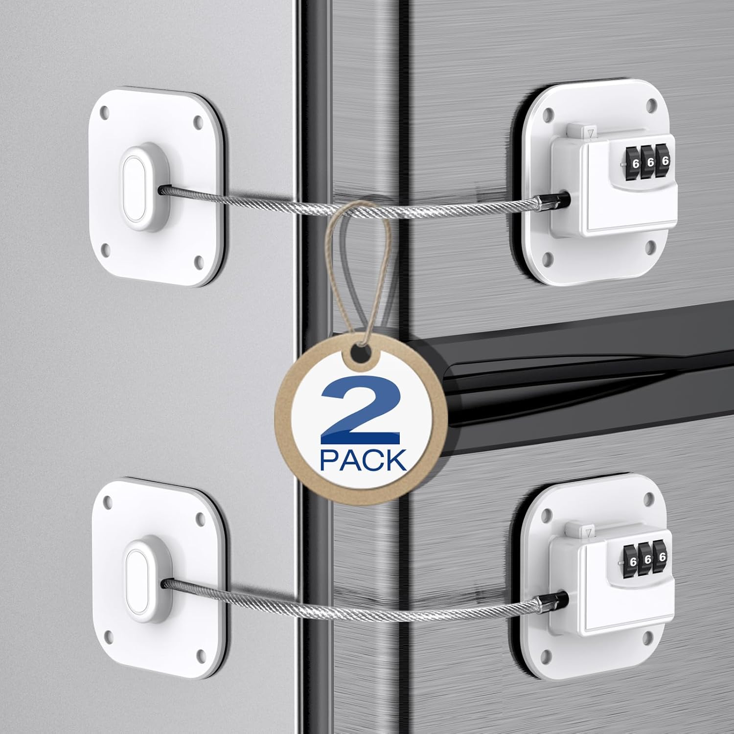 Fridge Refrigerator Lock with Combination, Heavy Duty Lock for Cabinet, Drawers, Closet, Safety Easy Install No Keys Needed (White-2Pack)