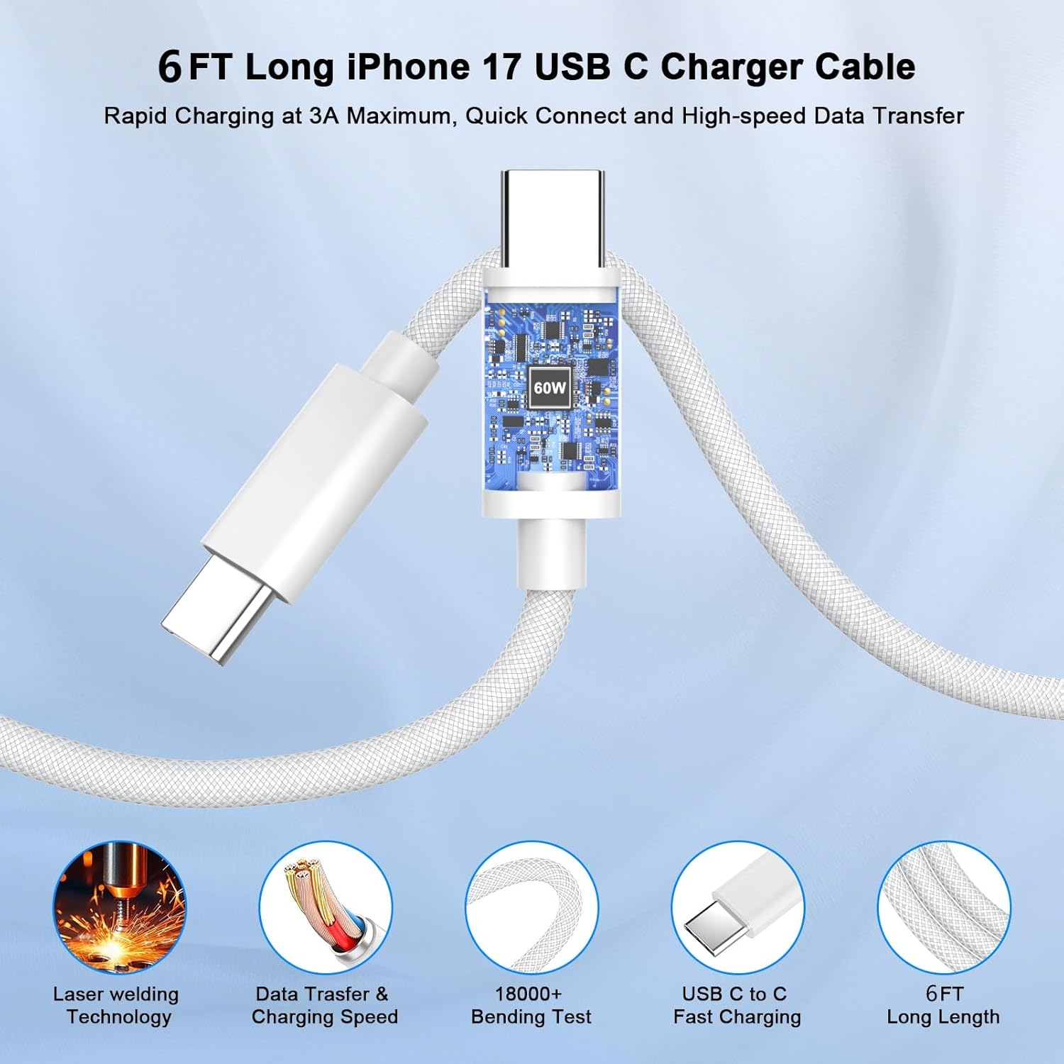 iPhone 17 Pro Max Charger Fast Charging, 40W USB C iPhone 17 16 15 Fast Charger Block with 6FT Woven Type C Charging Cable Cord for iPhone 17/17 Pro Max/17 Pro/Air/16/16 Pro Max/15/15 Pro Max