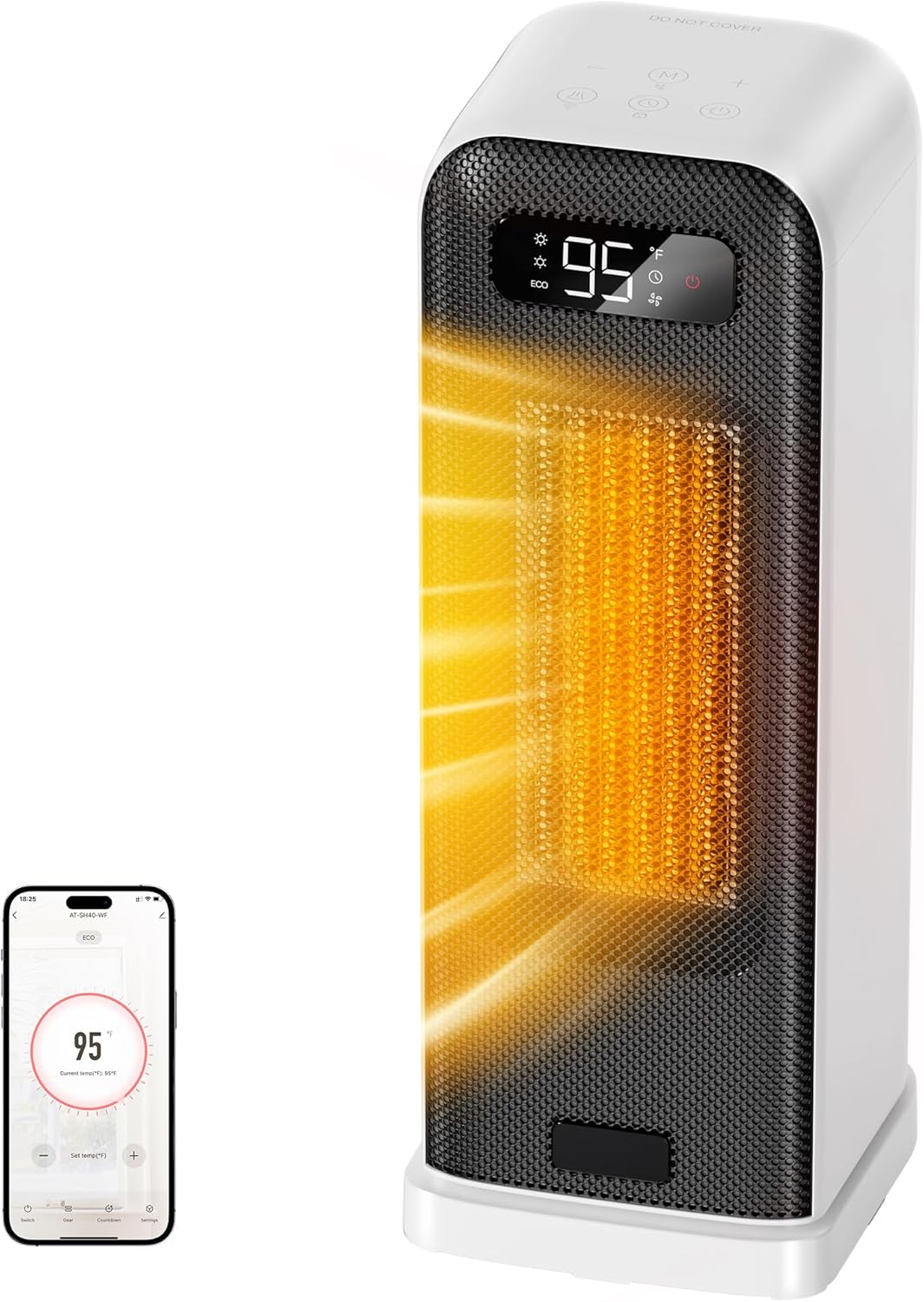 Space Heaters for Indoor Use, Smart Portable Electric Heater with Thermostat, WiFi and Voice Control, 12H Timer, 4 Modes, 36dB 1500W PTC Ceramic Safety Heat for Office Bedroom Home 1Pack White