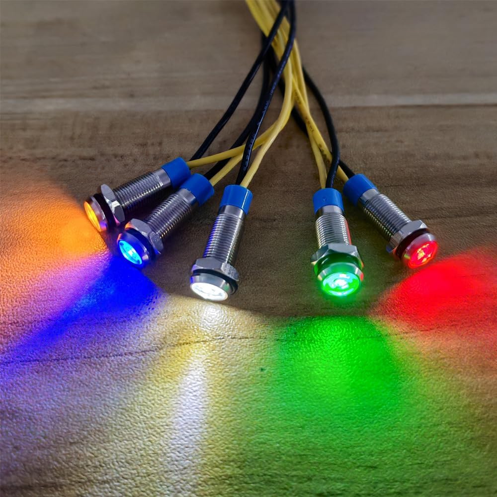 10Pcs 6mm 1/4" LED Metal Indicator Light 110V-220V/AC Waterproof Signal Lamp (Red)