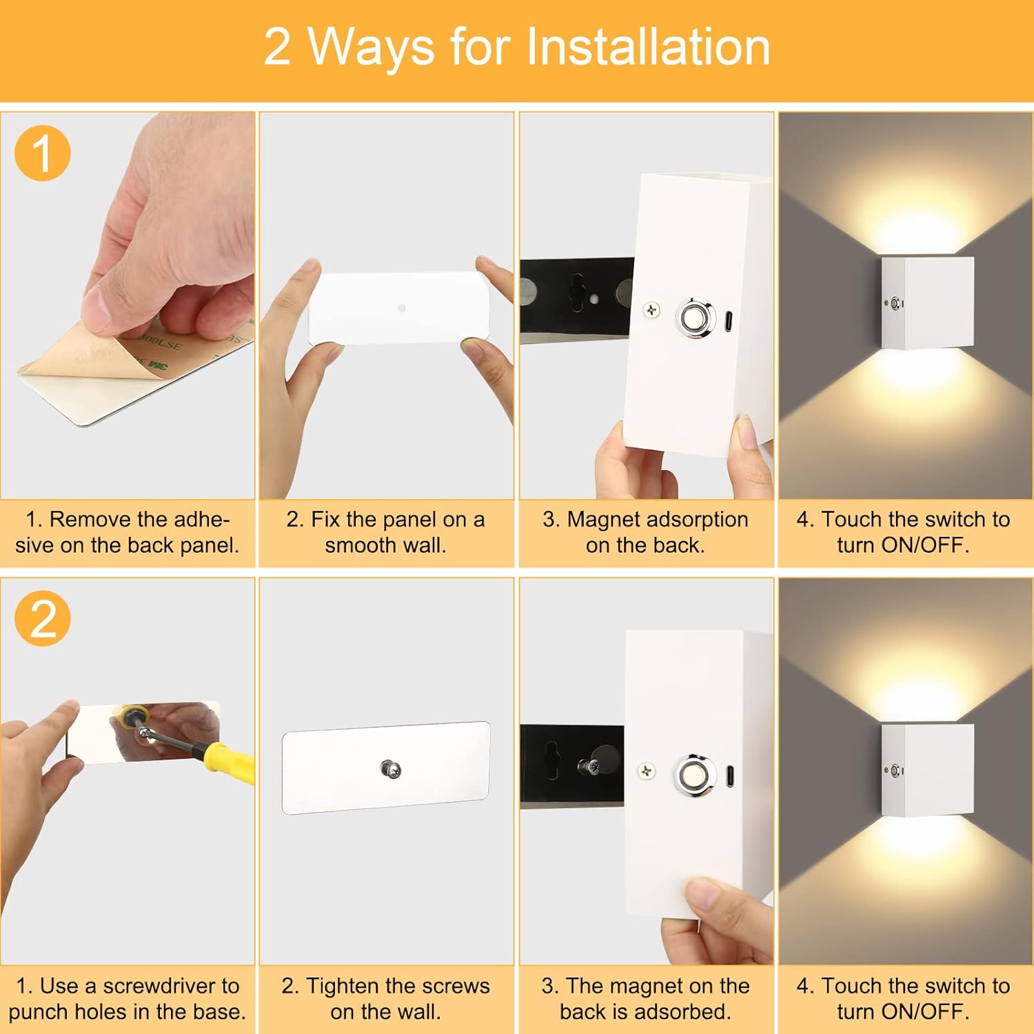 Lightess Battery Wall Sconce Touch Control, LED Wall Lights Rechargeable, Up Down Wall Mount Lights for Indoor Lighting, Warm White, LG9939108