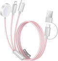 Temdan for Travel Vacation Essentials,3 in 2 USB C Cable for Apple Watch Charger/iPhone 17 Charger/Lightning,Multi Charging Cable Cord,Camping Essentials,Designed for iWatch &iPhone 16-12-6FT Pink