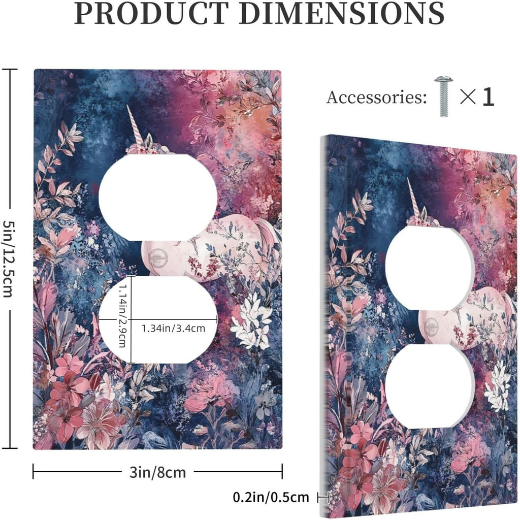Outlet Covers Fantastic Pink Unicorn Wildflower Forest 1 Gang Duplex Light Switch Cover Plate Decorative Switch Plate Covers Electrical Socket Cover for Bedroom Kids room Decor