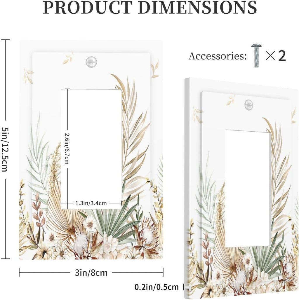 Decorative Outlet Covers Boho Leaves Watercolor Tan Leaf Floral Plant 1 Gang Single Rocker Light Switch Cover Plate Wall Plates GFCI Faceplate for Bedroom Home Decor