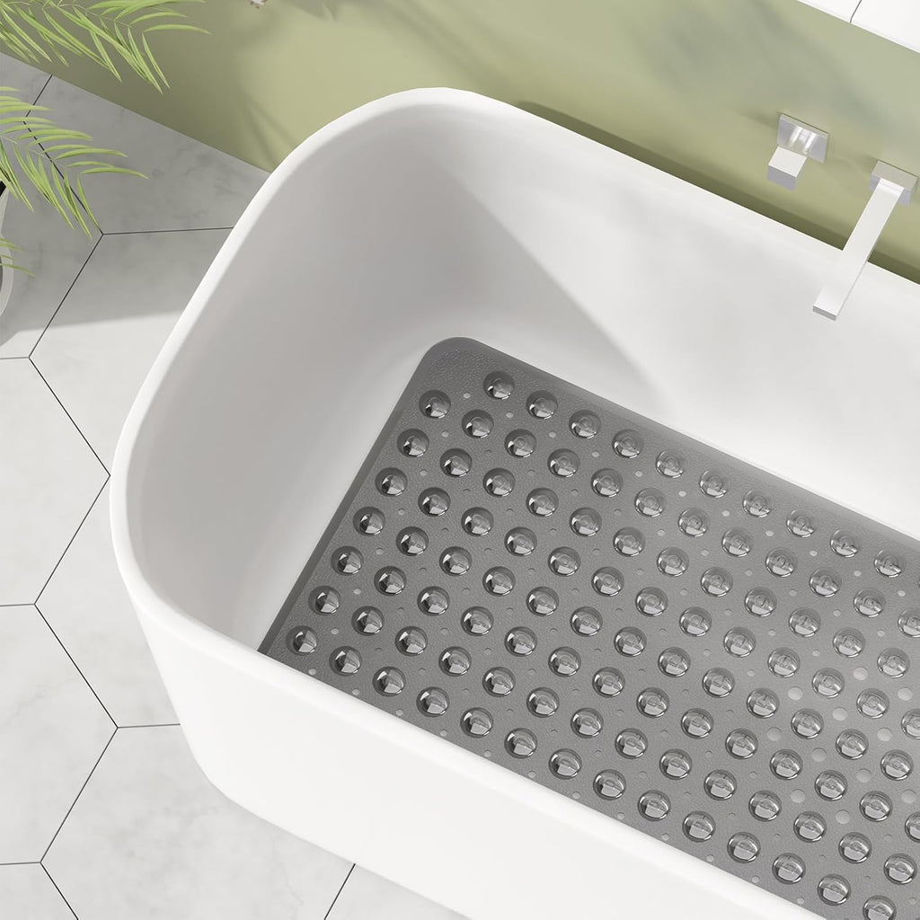 AmazerBath Shower Mat Non Slip 40 x 16 Inches, Shower Stall Mats with Suction Cups and Drain Holes, Non Slip Bath Mat for Tub for Elderly & Kids, Clear Black