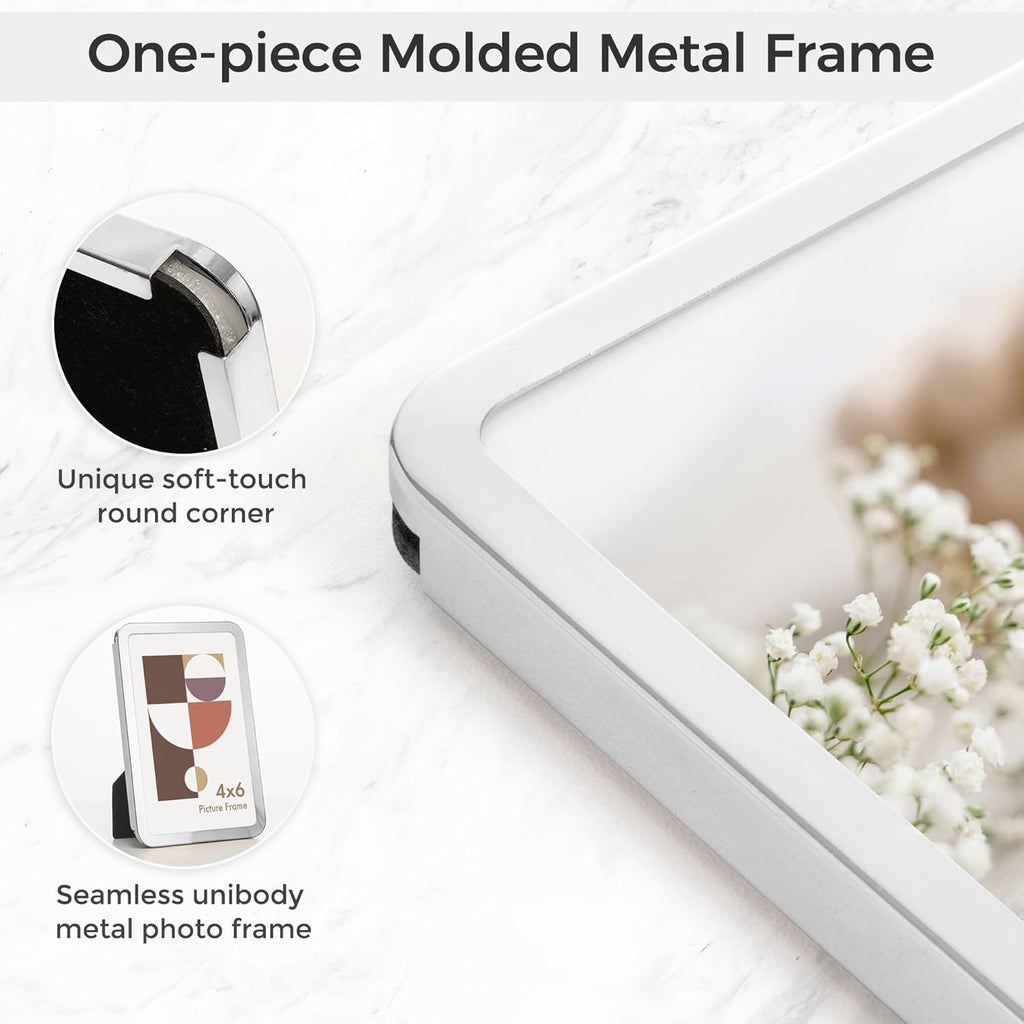 Axeman 8x10 Picture Frame-Metal Rounded Corner Frame 8x10, 8''x10''Photo Frame with Tempered Glass,Tabletop and Wall Display, One-Piece 8 By 10 Metal Picture Frame for images, Silver