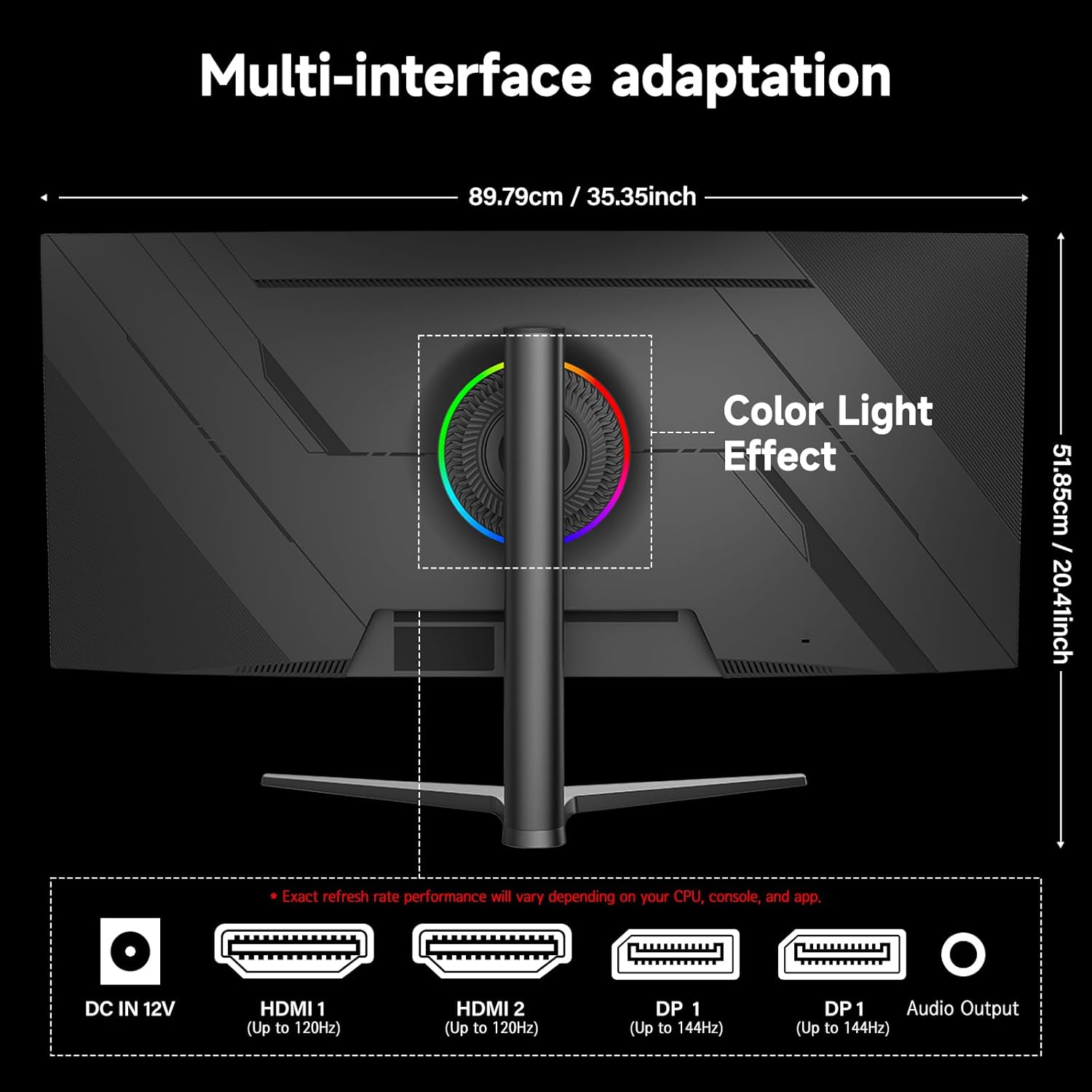 Gawfolk 37.5 Inch Gaming Monitor 3840 * 1600p 144Hz PC Monitor with AMD FreeSync, Flicker-Free, 2X HDMI 2.0, DP 1.4, Ultra-Thin Frameless Screen