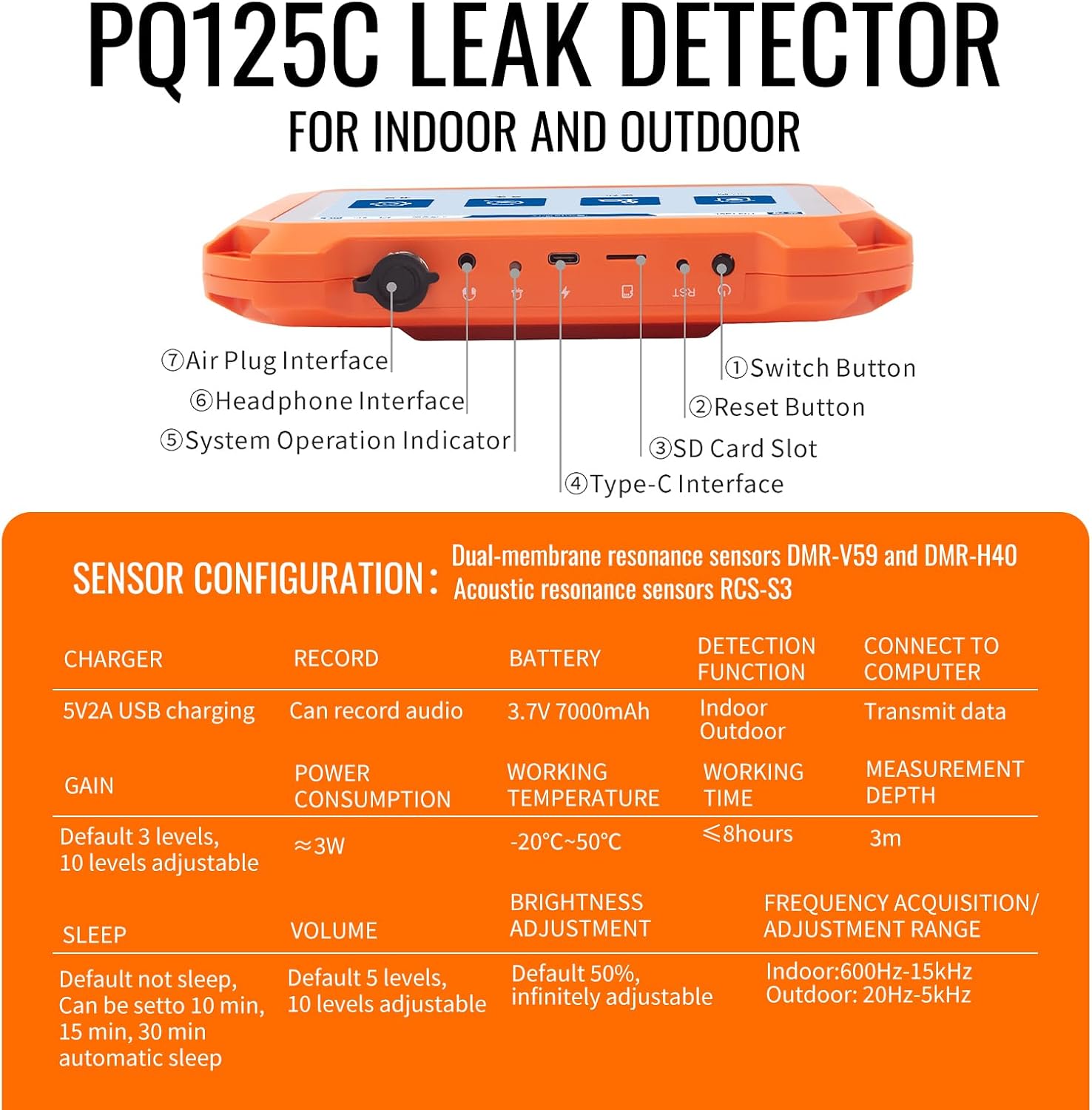 PQWT Underground Water Leak Detectors for Home and Outdoor PQ125C Wall Pipe Water Leakage Detection with Touchscreen Earphone and Carrying Case Multi Sensor Acoustic Pipeline Sound Intensifier