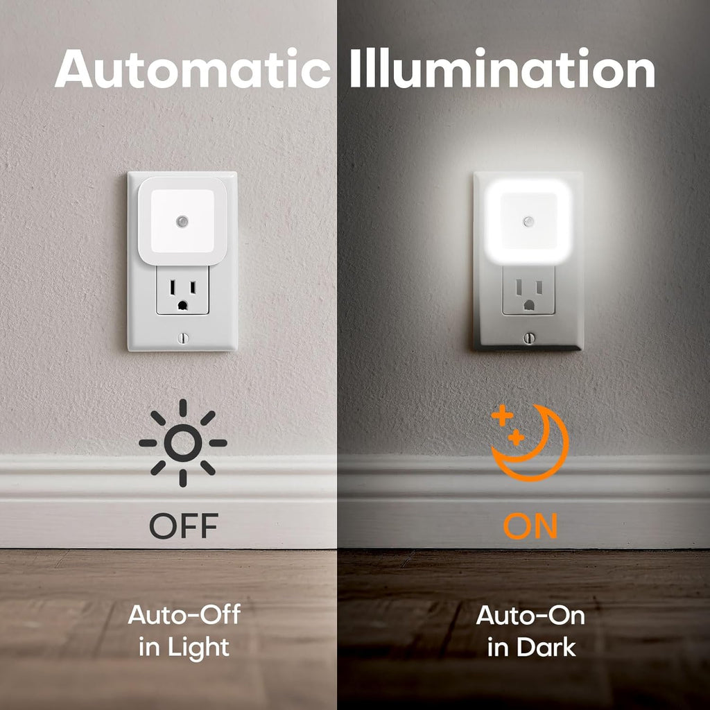 Night Light, 0.5W Daylight White LED Plug-in Night Light with Dusk to Dawn Sensor, Pack of 6 - Designed for Kids Room,Bedroom, Bathroom, Stairs, Kitchen