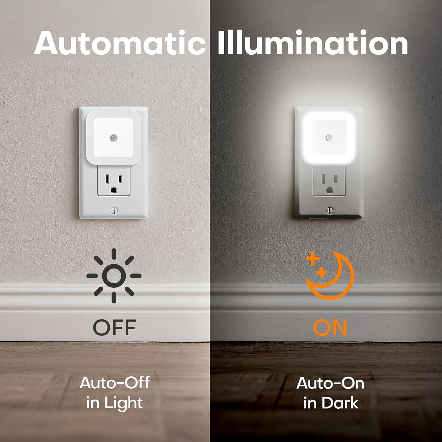 Night Light, 0.5W Daylight White LED Plug-in Night Light with Dusk to Dawn Sensor, Pack of 6 - Designed for Kids Room,Bedroom, Bathroom, Stairs, Kitchen