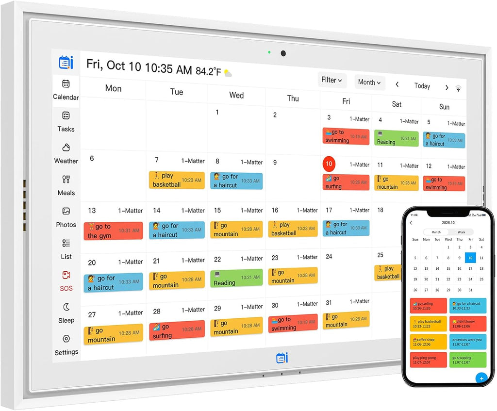 15.6 inch Digital Calendar Wall Planner & Chore Chart, IPS Touchscreen Interactive Display, Smart Family Schedules, Digital Picture Frame for Seamless Scheduling, Gift for Christmas Family (White)