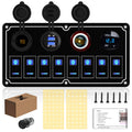 Waterproof 8 Gang Toggle Switch Panel with Dual USB Charger & Voltmeter - Overload Protection for RV, Marine, Car, Truck - Compatible with Auxbeam Boat Switch Panel
