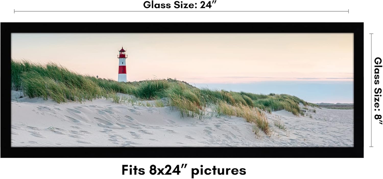 Americanflat 8x24 Picture Frame with Shatter-Resistant Glass - Signature Collection - Gallery-Style Frames Made of Engineered Wood - Photo Frame for Wall Display - Black