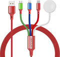 Travel Essentials,4 in 1 for Apple Watch Charger/iPhone Charger/Multi Charging Cable,Vacation RV Camping Essentials,USB C/L/Micro Portable Charger for iWatch 11-1/iPhone 17-12,Car&Gift-Red