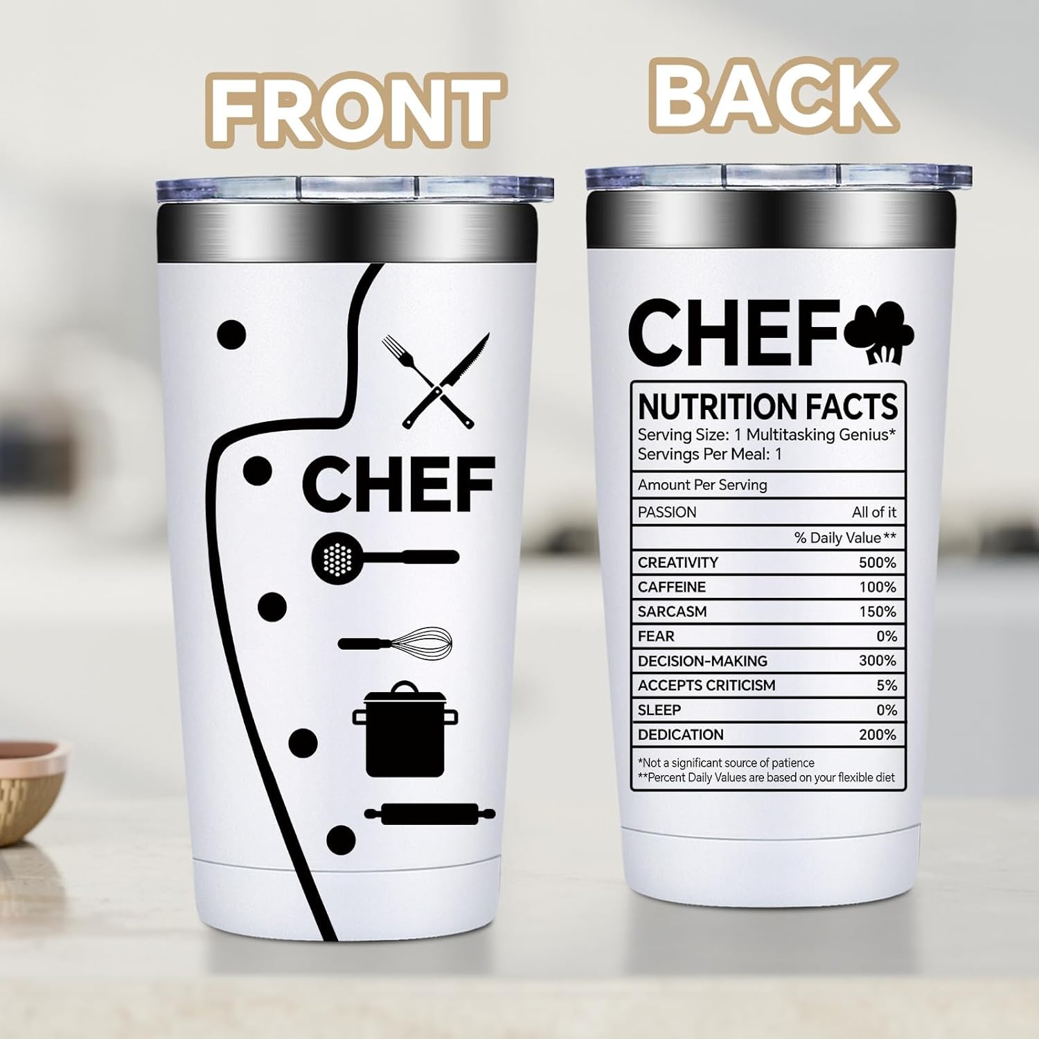 Fufandi Chef Gifts for Men Women - Ideal Gift for Chefs - Gifts for Cooking Lovers, Home Cooks, Bakers, Culinary Students - Tumbler Cup 20oz