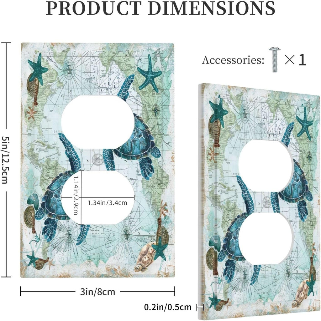 Outlet Covers Nautical Green Sea Turtles Beach Blue Ocean 1 Gang Duplex Light Switch Cover Decorative Switch Plates Electrical Receptacle Faceplate Wall Plate For Bathroom Kids Room