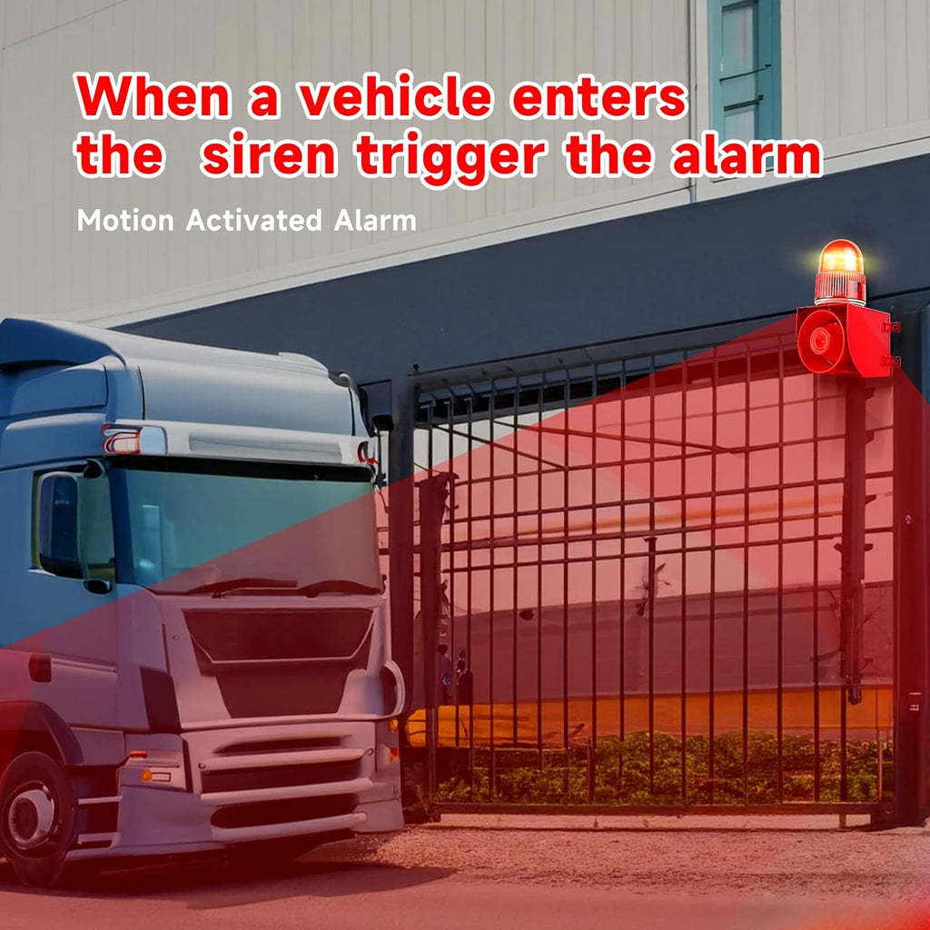 YASONG SLA-01W Motion Detection Flash Light Siren, LED Strobe Light 120 dB Alarm Sounder, Wall Mounted, Motion Detector/Sensor Alarm for Warhouse & Loss Prevention, 25 Watts IP65 DC12 V