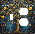 Decorative Outlet Covers Gold Tree of Life Blue Bird Yellow Flower 2 Gang Wall Plate Single Toggle Duplex Light Switch Cover Switch Plate Covers Faceplate for Bedroom Home Decor