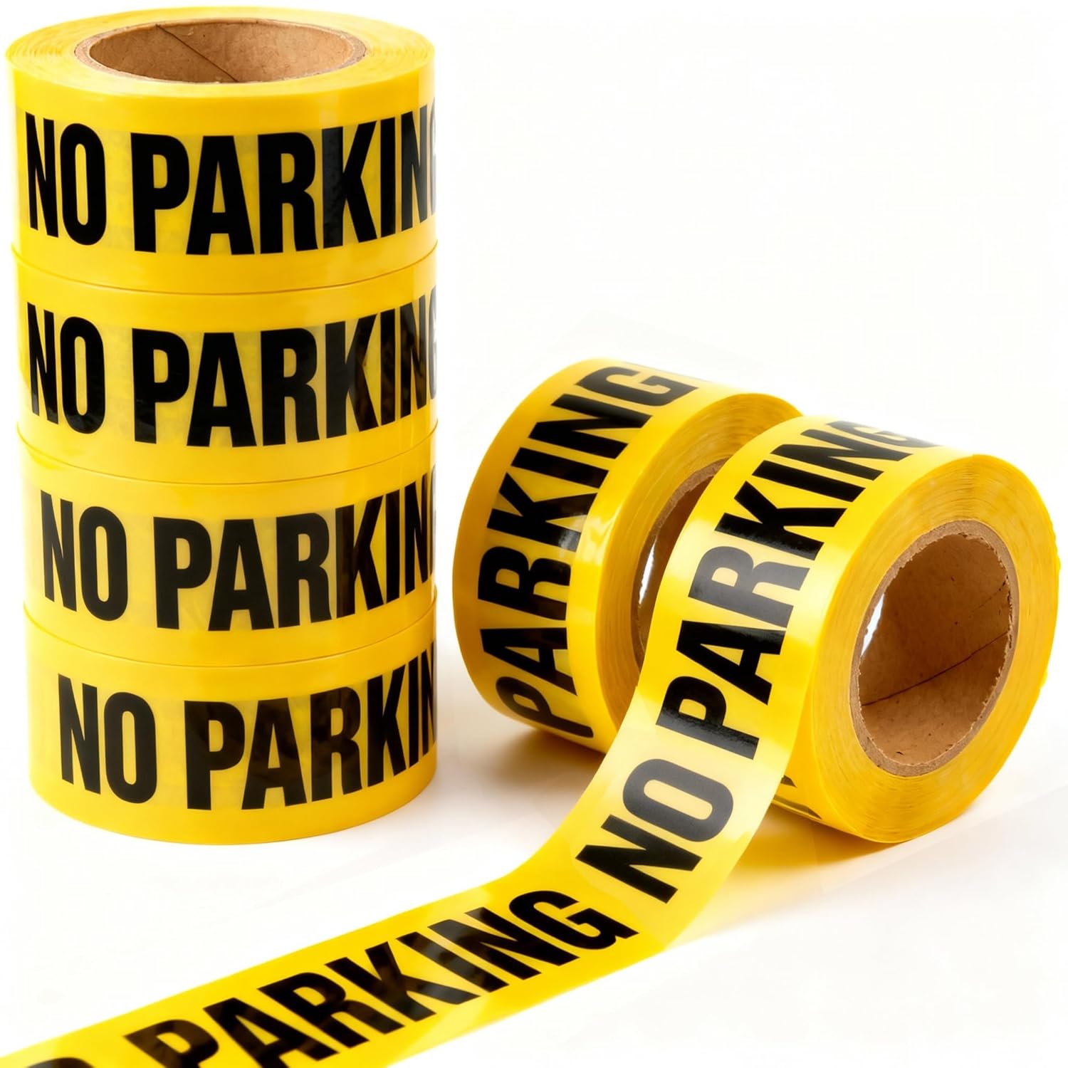 Caution No Parking Tape 6 Pack 3 inch X 1000 feet • Bright Yellow with a Bold Black Print for High Visibility • 3 in. Wide for Maximum Readability • Tear Resistant