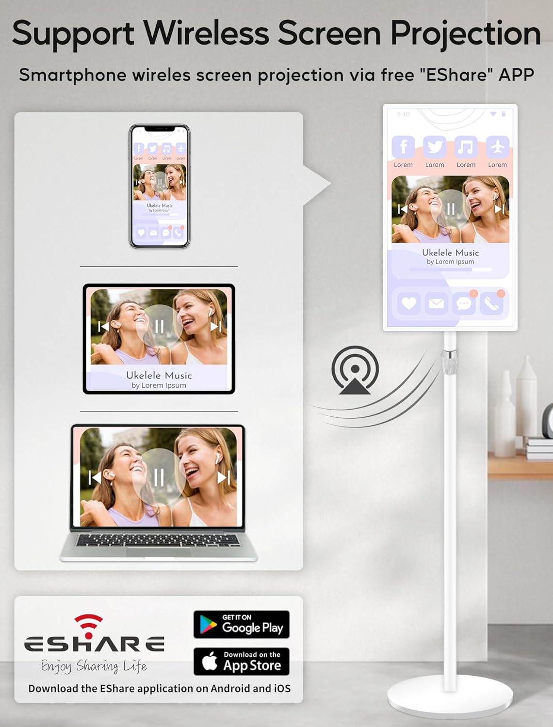 15.6" Digital Signage with 10000mAh Battery, Capacitive Touchscreen Advertising Display, Adjustable Stand, Android 11 Commercial LCD Monitor with Auto Play, Wireless Screen Mirroring, 4+64GB, White
