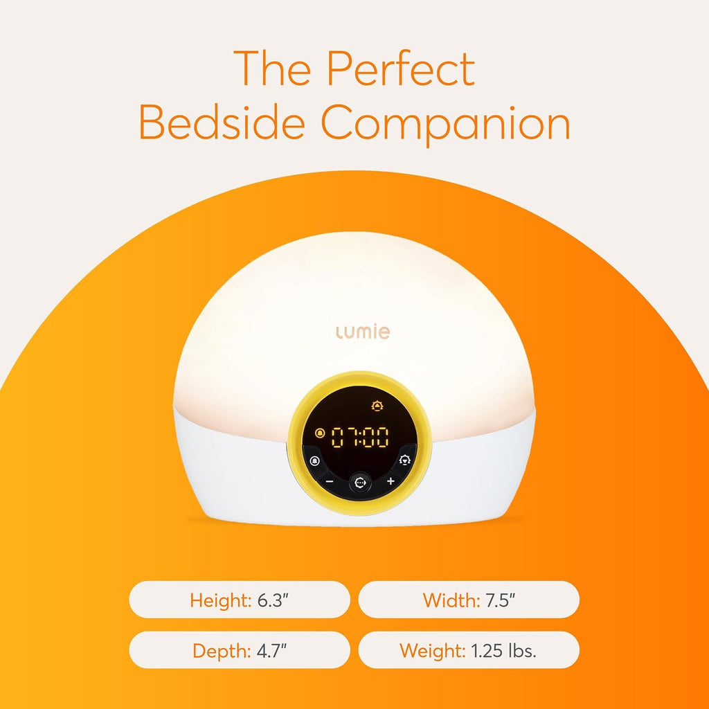 Lumie Bodyclock Rise 100 - LED Wake-Up Light Alarm Clock with Realistic Sunrise and Sunset, Dimmable, White/Yellow