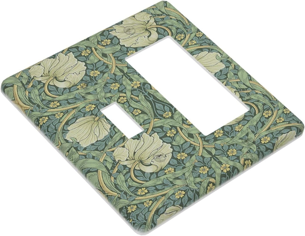 Outlet Covers Vintage Floral Plant Sage Green William Morris 1 Toggle 1 Rocker Combination Decorative Wall Plate Light Switch Cover Plate Electrical Switch Plates for Bedroom Home Decor