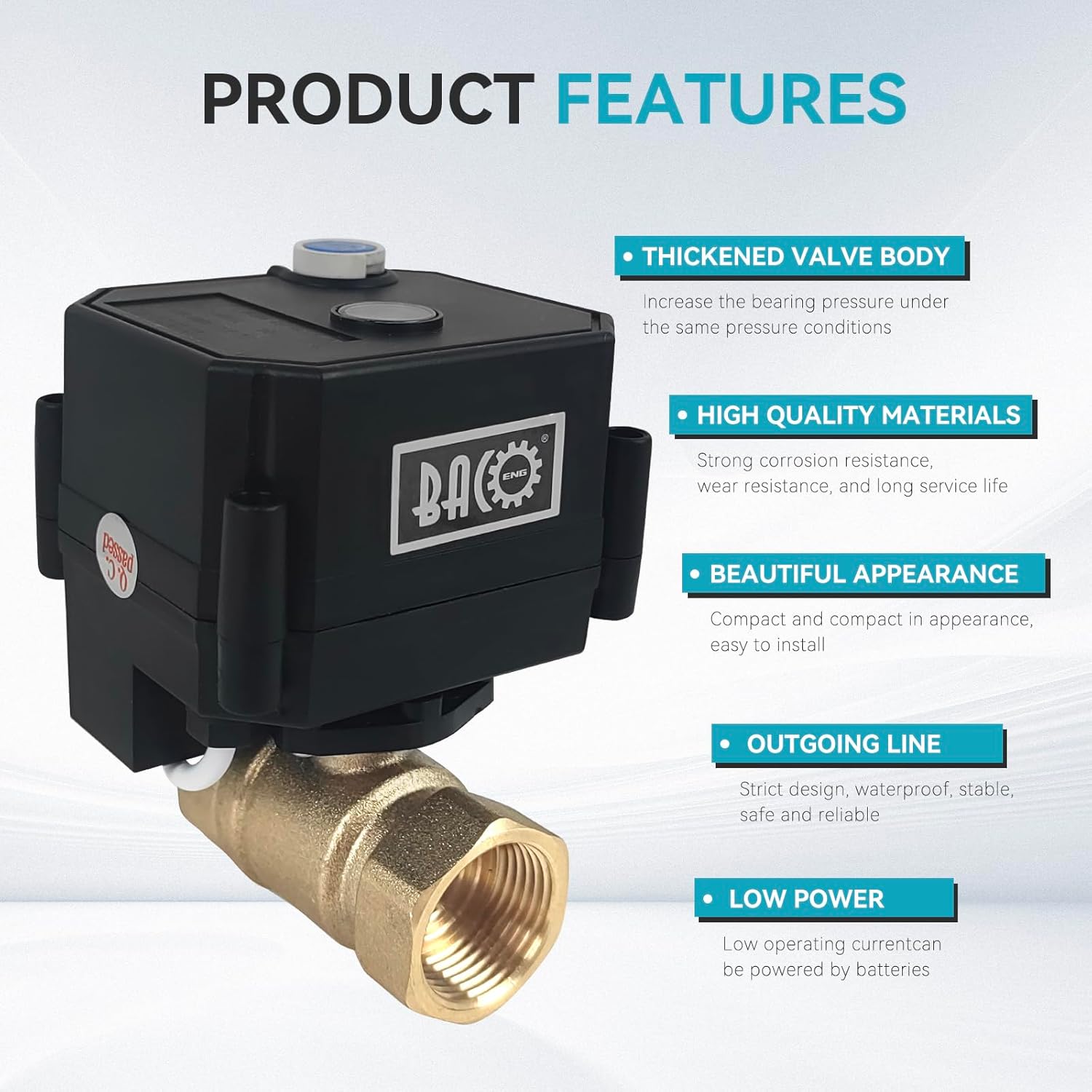 BACOENG Motorized Ball Valve, 2 Wire Auto Return 3/4" Brass Electrical Ball Valve with Standard Port, AC/DC9-24V Manually Closable (Normally Closed), Black