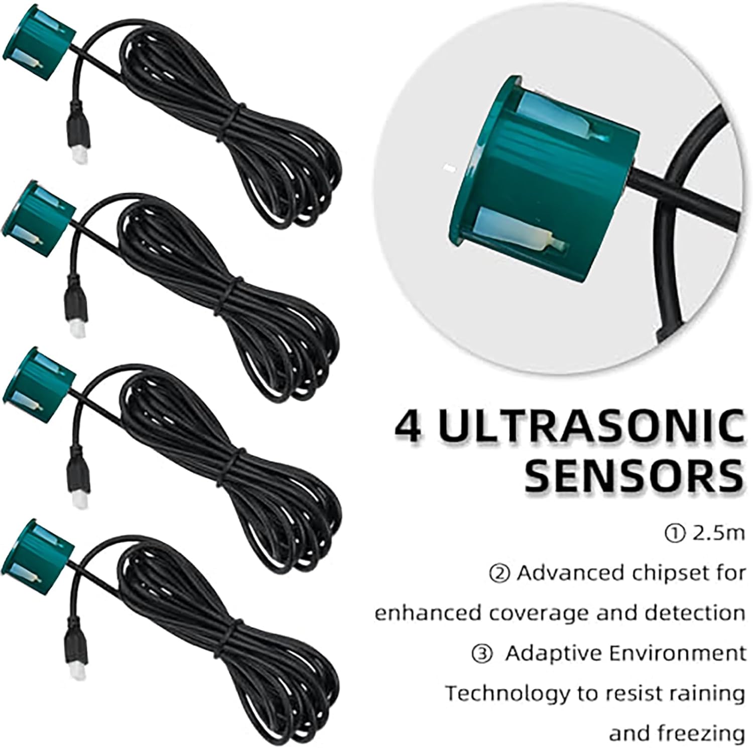 New Feature Rear Parking Sensor with Selectable Distance in Feet, Bidirectional Display Options, and Customizable Numeric Orientation and There are 18 Color Probes to Choose from(Green)