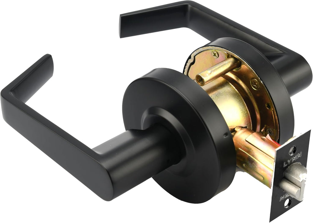 LYNN HARDWARE Commercial Door Lever Lock - Heavy-Duty Locking Door Handle, Designer Door Handles, Cylindrical Lever Lock, Non-Handed Grade 2 Door Handle, Matte Black, Storeroom Function