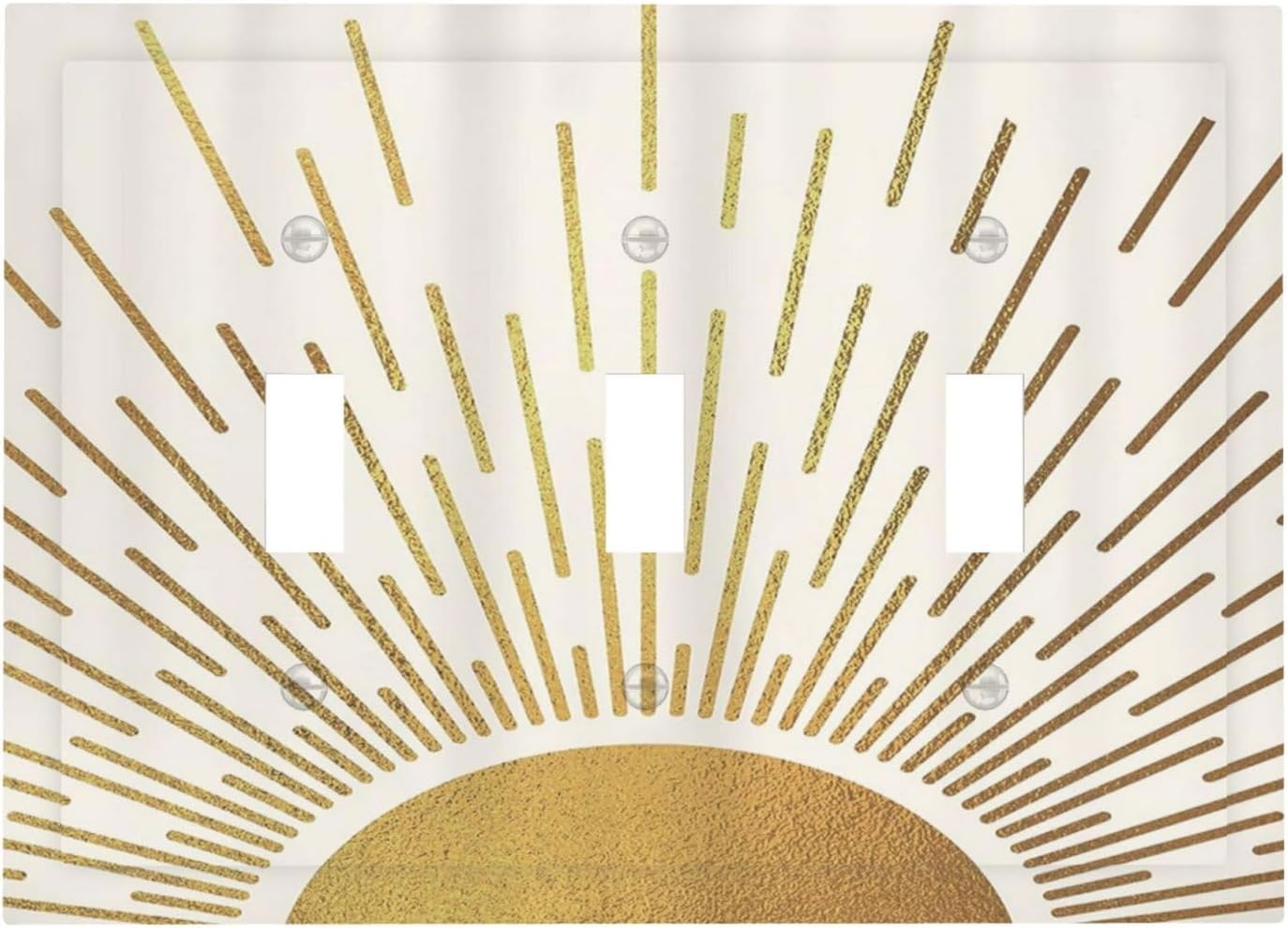 Decorative Light Switch Cover Plate Boho Mid Century Gold Sun Sunbeams 3 Gang Wall Plates for Electrical Outlets Triple Toggle Switch Plate Covers Outlet Covers Faceplate for Home Decor