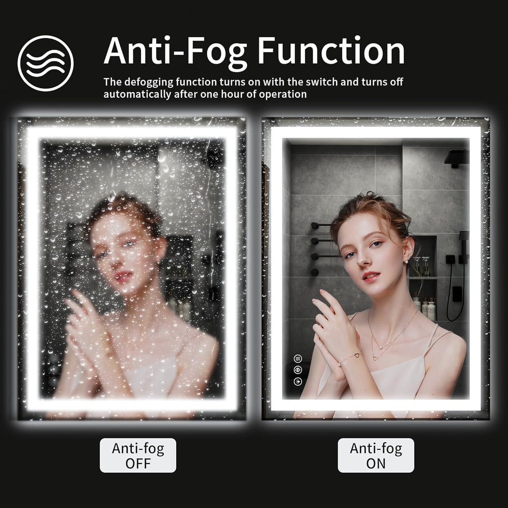 30"x36" LED Bathroom Mirror with Lights, Dimmable, Anti-Fog, Lighted Bathroom Vanity Mirror for Wall, Backlit + Front Lit, Memory Function, Shatter-Proof, Tempered Glass