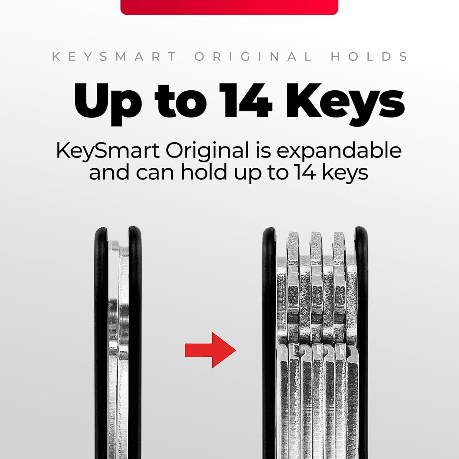 KEYSMART Key Holder for Keychain - Compact Key Organizer for Key Chain, Minimalist Clutter-Free EDC Keychains Key Ring, Red Forged Carbon Fiber, 14 Keys
