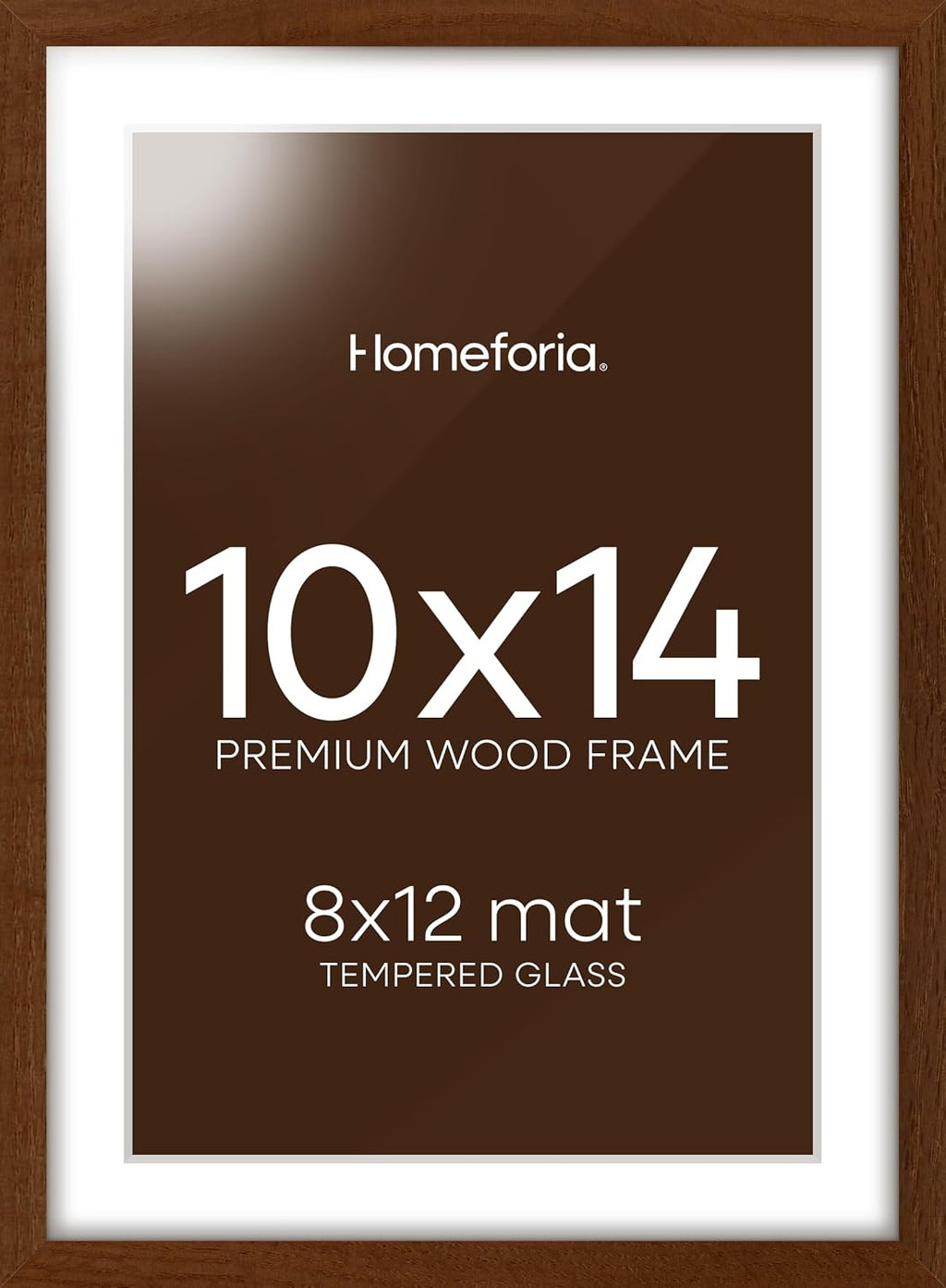 Homeforia 10x14 Brown Picture Frame, High End Dark Oak 10x14 Walnut Poster Frame with Mat 8x12, 10 x 14 Wooden Frame Matted to 8 by 12 inch Photo, 14x10 Thin Frames, Tempered Glass, Wall Kit, Set of 1