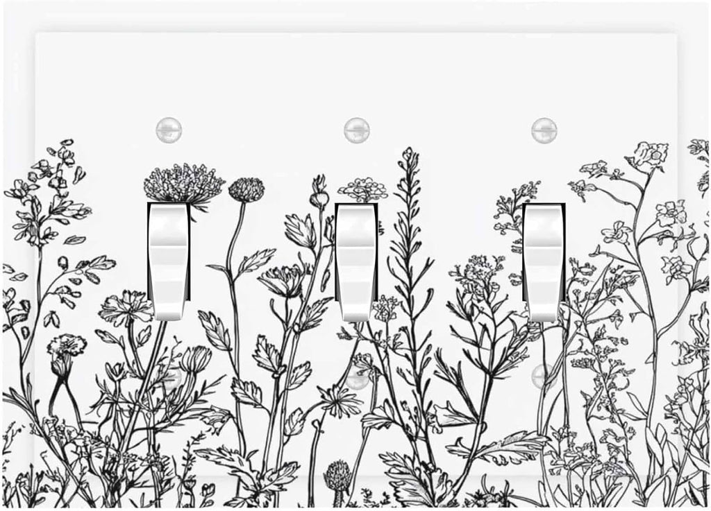 Decorative Switch Plates Floral Wildflower Rustic Plant Leaves 3 Gang Wall Plate Triple Toggle Light Switch Cover Faceplate Electrical Wall Panels For Farmhouse Cabin Decor