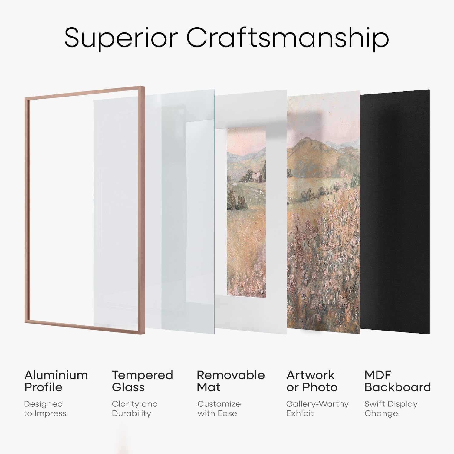 Homeforia 27x40 inch Poster Frame Mocha, High End Metal 27 x 40 Large Movie Picture Frames with Mat 24 by 36 in Photo, 27x40 Thin Frame Matted to 24x36, 40x27 Frame, Tempered Glass, Wall Kit, Set of 1