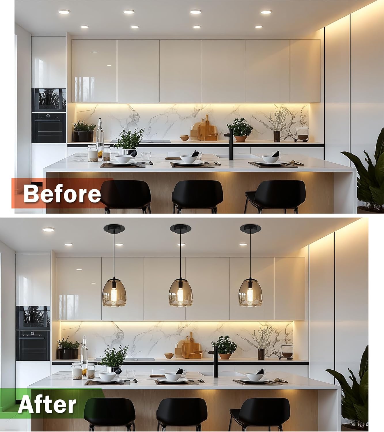 Recessed Can Light Conversion Kit for 5" and 6" Ceiling Fixtures - Pendant/Hanging Light Upgrade, Compatible with Ceiling Fans, Includes 7¾" Flat Steel Medallion, Black Finish