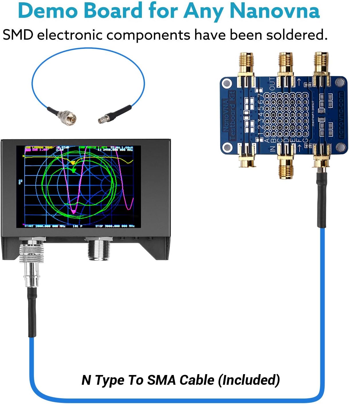 NanoVNA SAA-2N VNA Antenna Analyzer,SEESII 50KHz -3GHz Vector Network Analyzer with Bag & Testboard Kit,4" inch LCD,HF VHF UHF Measuring S Parameters, Voltage Standing Wave Ratio Smith Chart