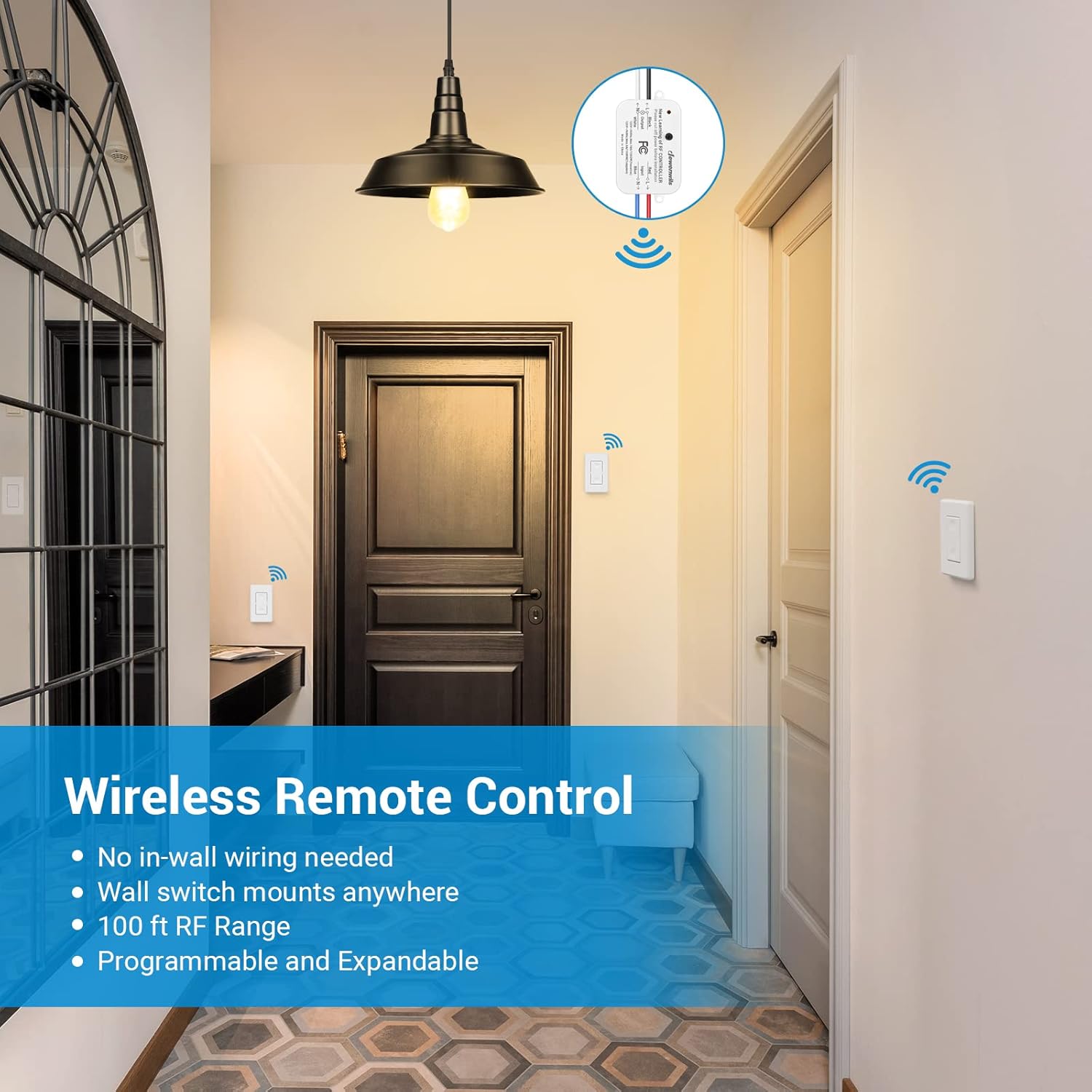 DEWENWILS Wireless Wall Light Switch Kit, 10A/1200W, No WiFi Needed Remote Control Switch for Small Appliance, Lamps, Lighting Fixture, No in-Wall Wiring, Long RF Range, 3 Pack Switches+1 Receiver