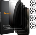 4+4 Pack Privacy Screen Protector for iPhone 15 Pro Max 6.7-Inch with 4 Pack Camera Lens Protector, Anti Spy Tempered Glass Film 9H Hardness Case Friendly