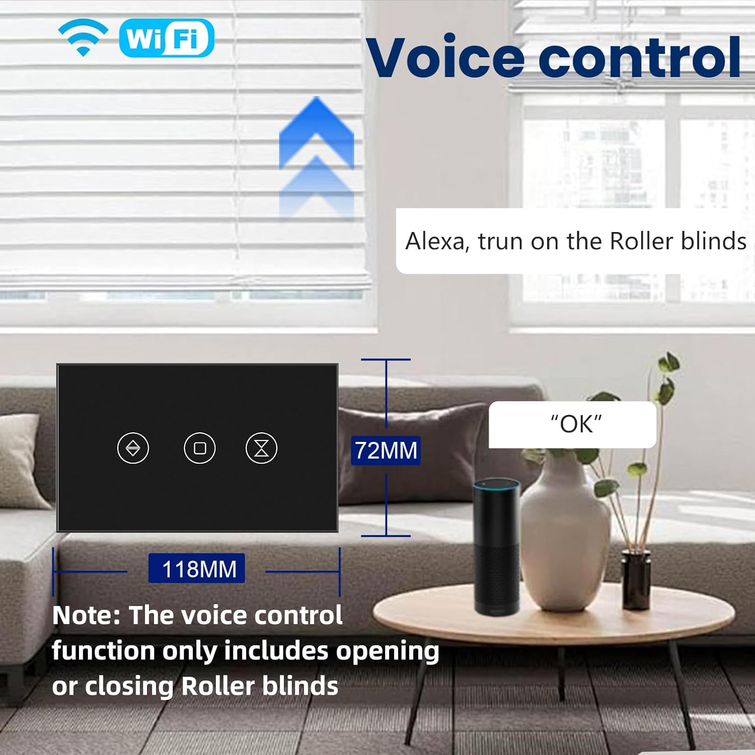 Smart Roller Shutter Switch 118X72X34MM Need Neutral Wire,2.4GHz WiFi Roller Shutter Switch, Tempered Glass Panel, Compatible with Alexa and Smart Life, Black WiFi-Roller Shutter