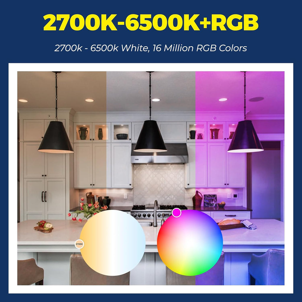 Lightinginside Smart Light Bulbs 100W Equiv., 1350LM 11W Smart Bulb Works with Alexa/Google Home/Smart Life, A19 E26 RGBCW Color Changing, No Hub Required, 2.4G WiFi Bluetooth Bulb, ETL Listed, 4PCS