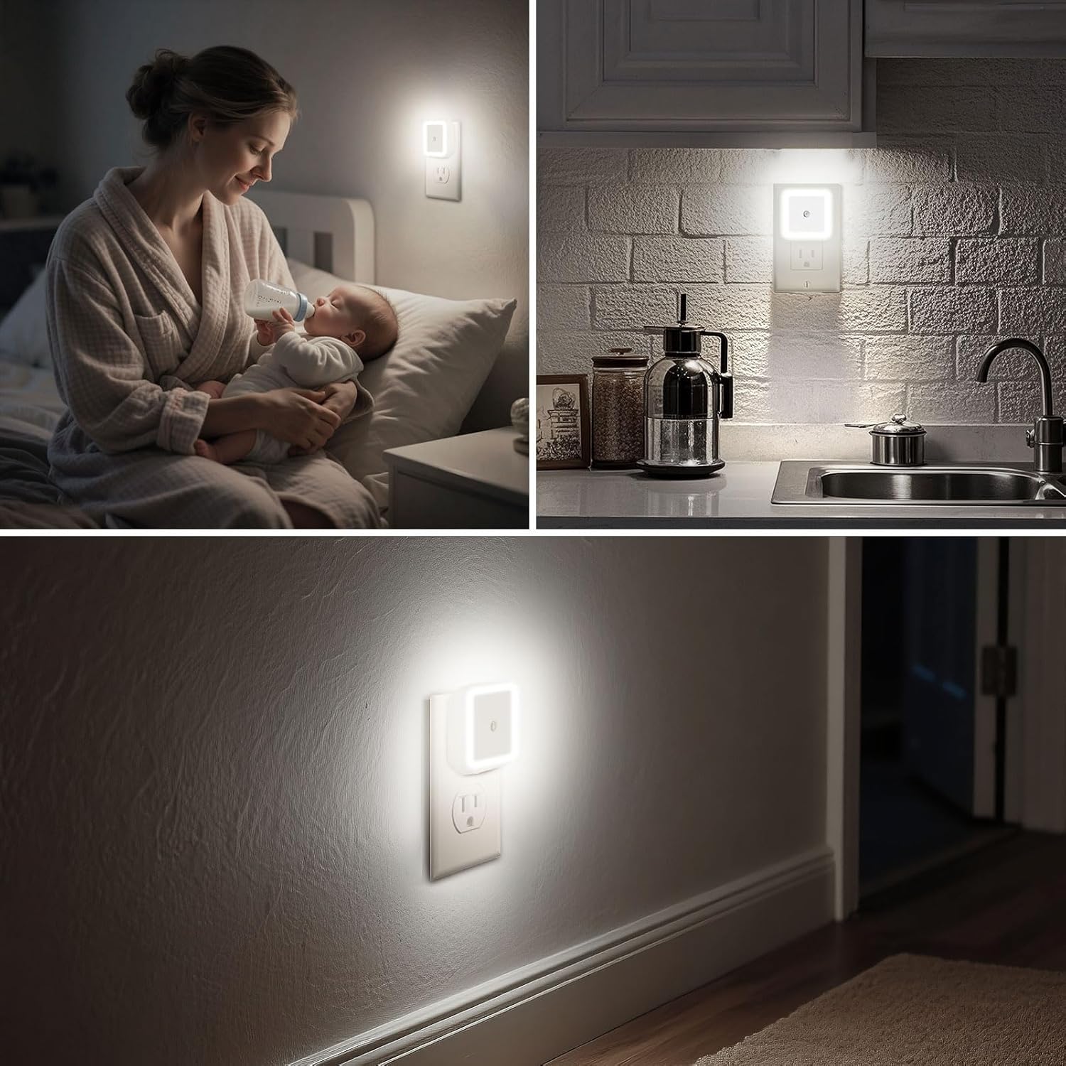 Night Light, 0.5W Daylight White LED Plug-in Night Light with Dusk to Dawn Sensor, Pack of 6 - Designed for Kids Room,Bedroom, Bathroom, Stairs, Kitchen