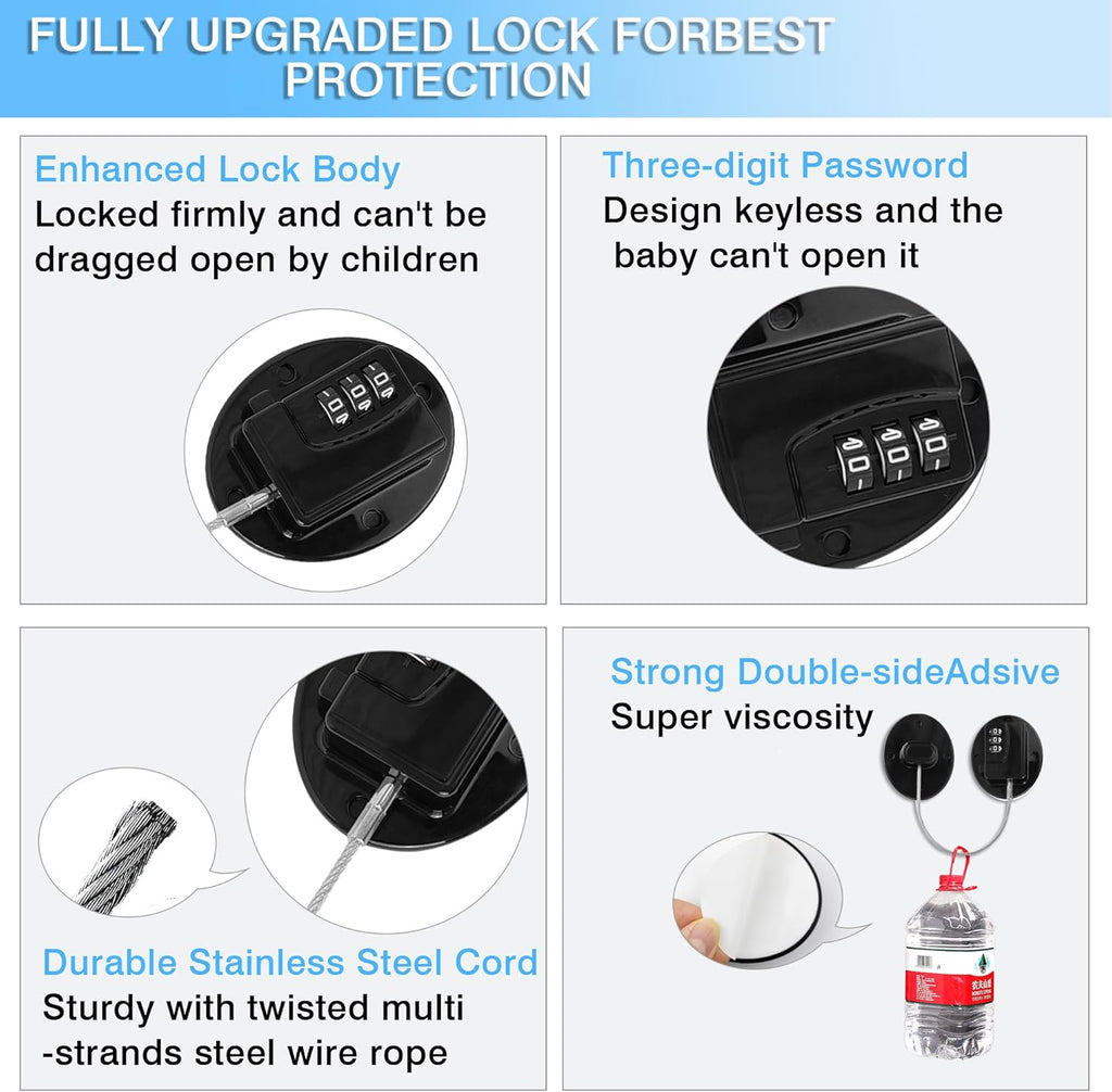 Fridge Lock Refrigerator Lock- Child Safety Cabinet Locks for Refrigerator, Freezer, Drawers & Cabinets - No Key Combination Lock, Adjustable & Reusable for Kids, Adults, Pets (Black 1Pack)
